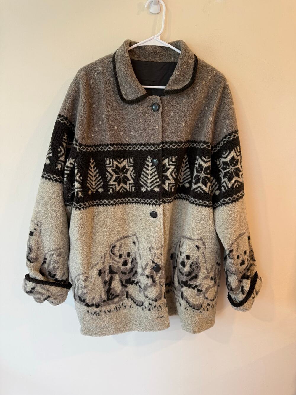 Vintage 90s Haband Polar Bear Fleece Jacket Women's Size XL Grey Long Sleeves